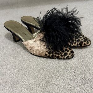Victoria's Secret Leopard Print Slippers with Black Feather